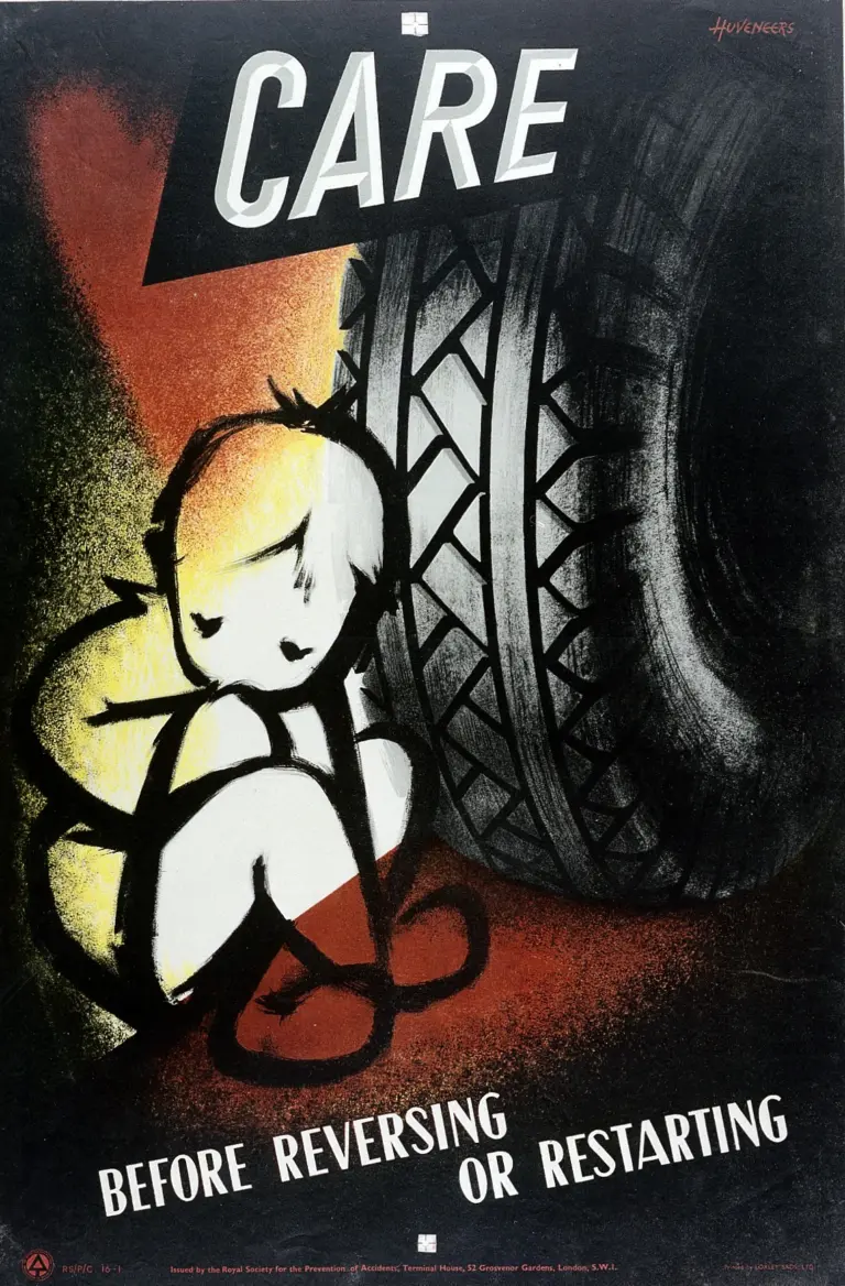 A child sitting behind a wheel of a heavy vehicle, where it Wellcome L0026414